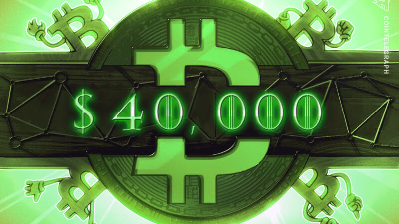 Bitcoin hits $40K after a 6-week absence, but on-chain activity is ‘somewhat bearish’