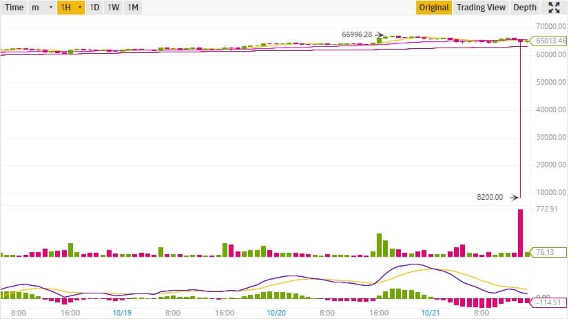 Bitcoin Price Flash Crashed 87% to $8200 on Binance US