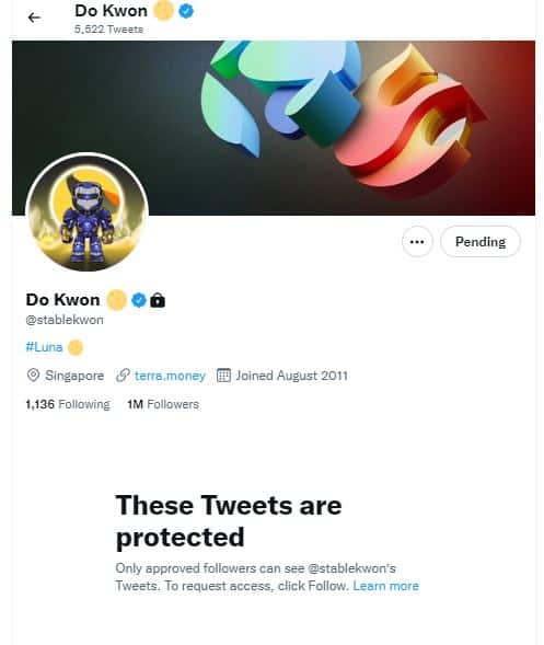 Terra Founder Do Kwon’s Twitter Goes Private as LUNA Plunges 20%