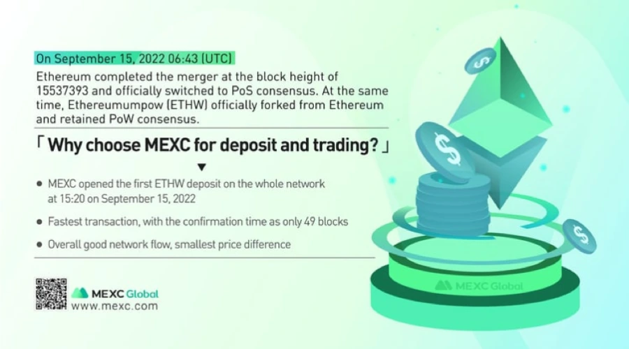 Ethereum Officially Enters The PoS Era, MEXC Is The First Exchange To Open ETHW Deposit