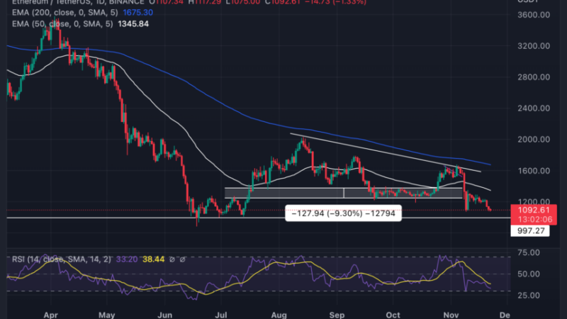 Ethereum (ETH) Bulls And Bears Tussle At $1,000; Will Bears Come Top?