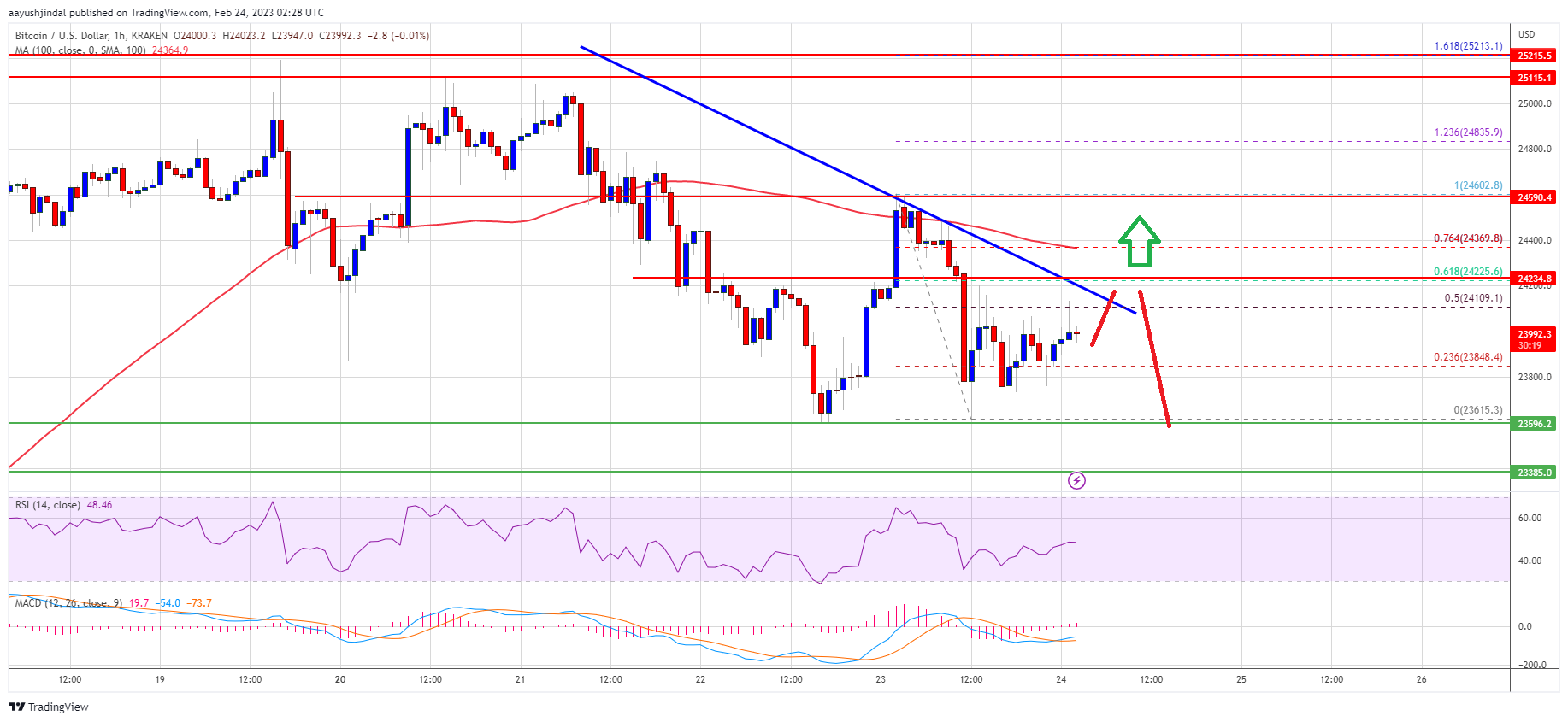 Bitcoin Price Recovery Could Soon Fade If BTC Fails To Surpass $24,500