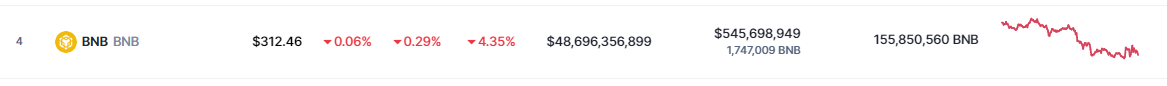 Bears Push Binance Coin Near $300 Level Amid Failed Bull Run