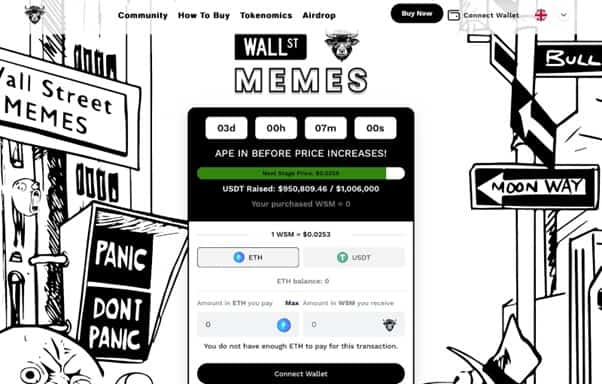 Fastest Growing Cryptocurrency Wall Street Memes Raises $1 Million in Viral Meme Token ICO