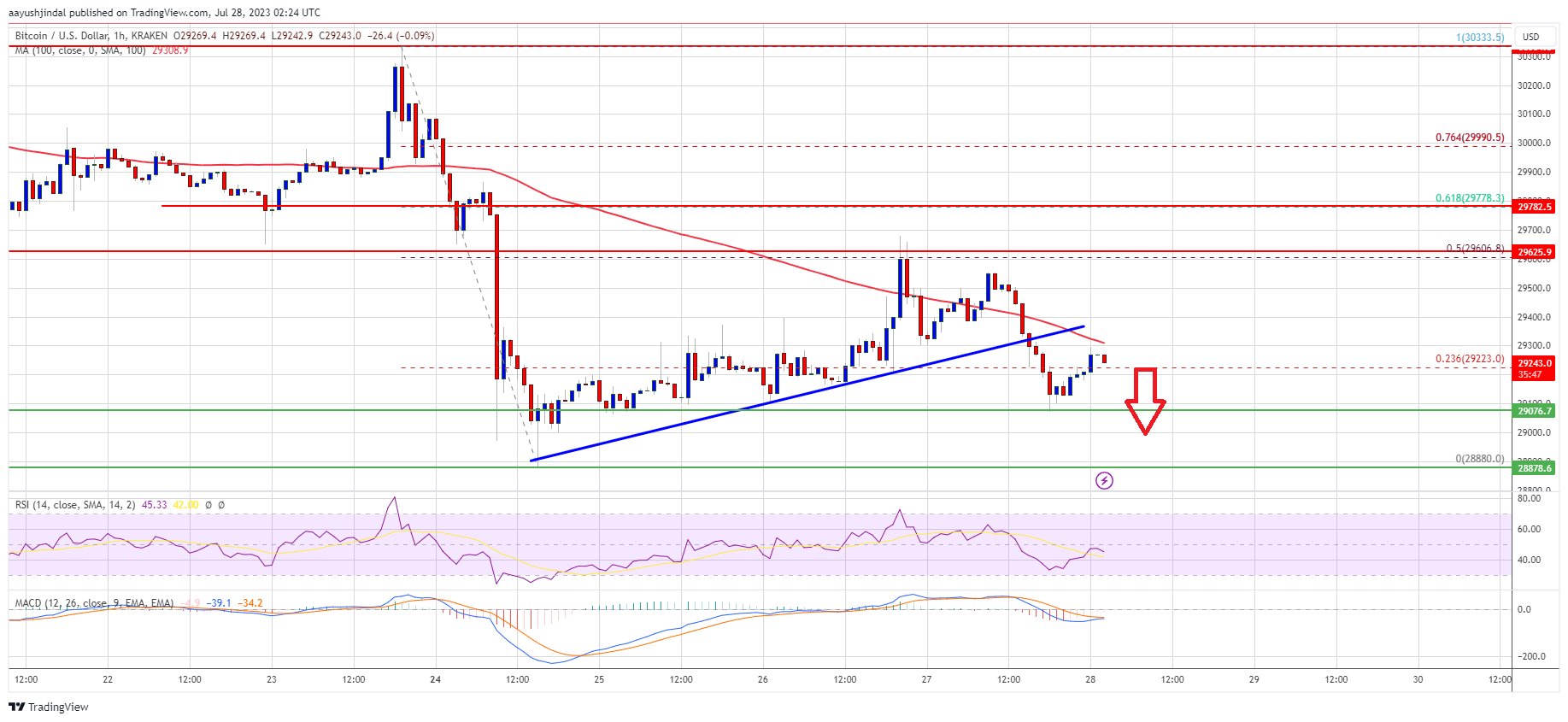 Bitcoin Price Prints Bearish Pattern And Could Dive To New Weekly Low