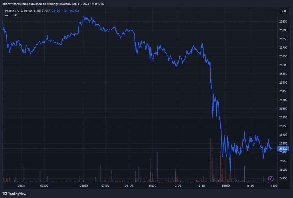 Bitcoin Dips Below $25K, Ripple (XRP) Plummets 5% Daily as Market Pulls Back