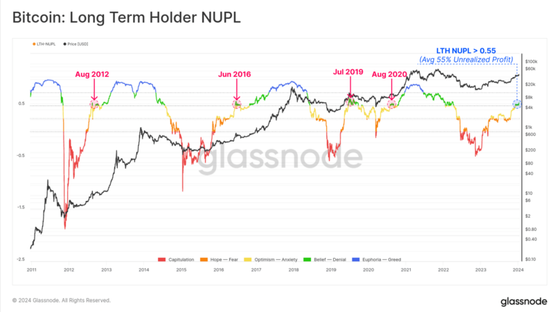 HODLing Rewards: Average Bitcoin Long-Term Holder Now Carries 55% Profit