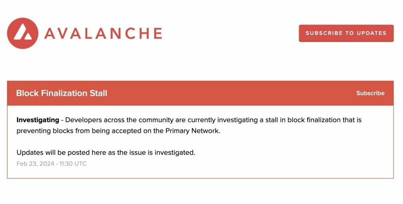 Avalanche C-Chain Experiences Block Production Halt, AVAX Price Responds