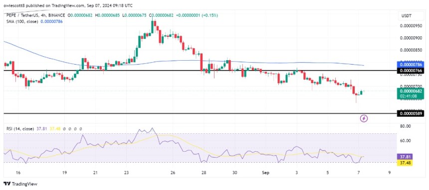 PEPE Faces Key Support Test At $0.00000589 – Will Bulls Hold The Line?