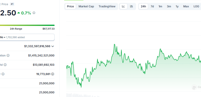 MicroStrategy Stock Hits All-Time High As Bitcoin Blazes Past $67,000