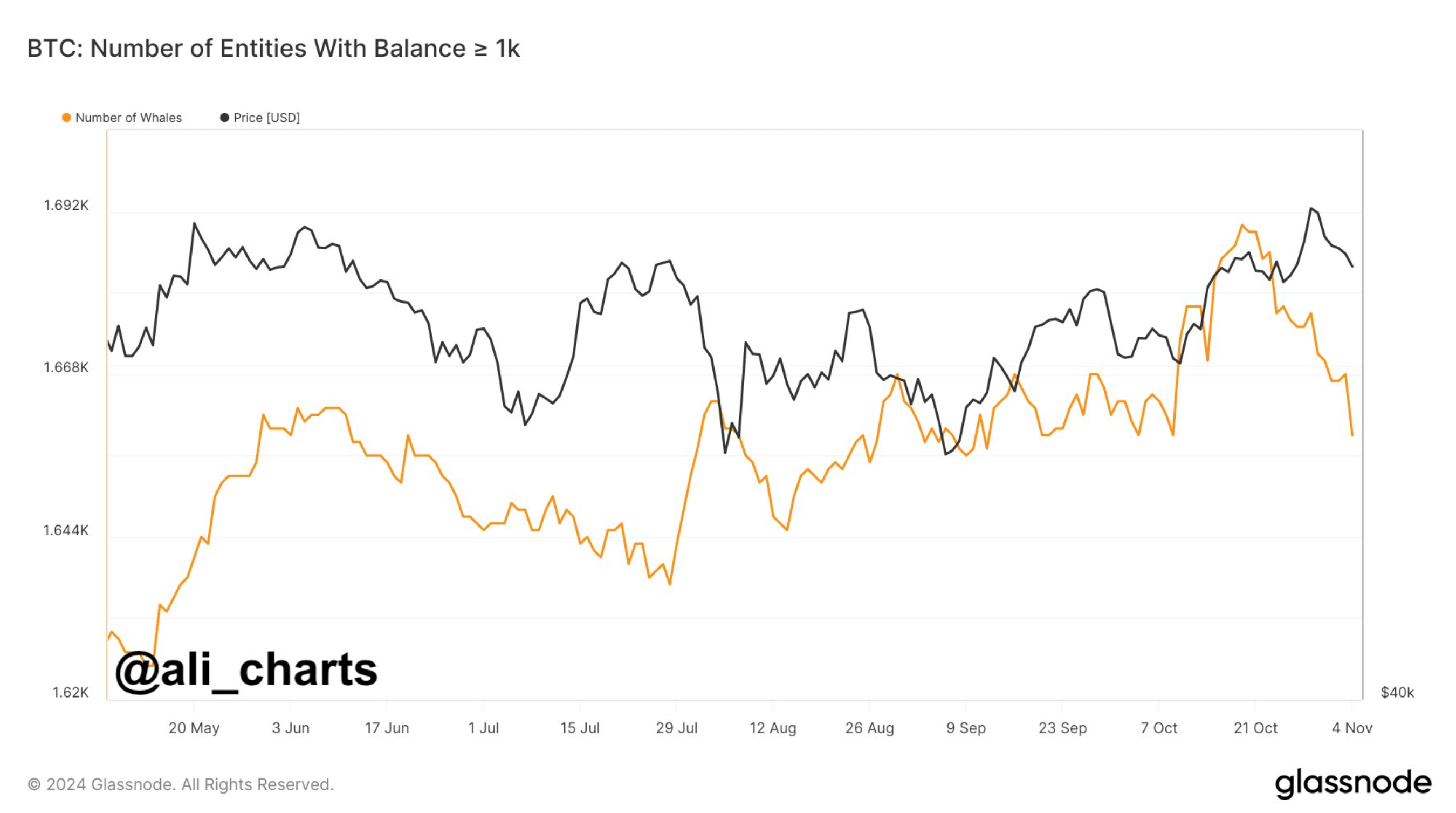 Bitcoin Whales Playing It Safe? Addresses Holding 1,000+ BTC Decline Ahead Of US Elections