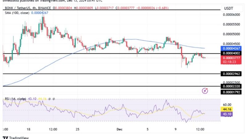 BONK Struggles To Sustain Gains As Selling Pressure Mounts