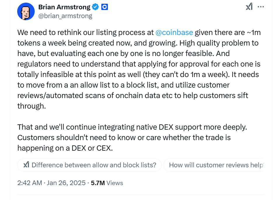 Coinbase CEO: Millions of Tokens Launching, What’s Next For Exchanges?