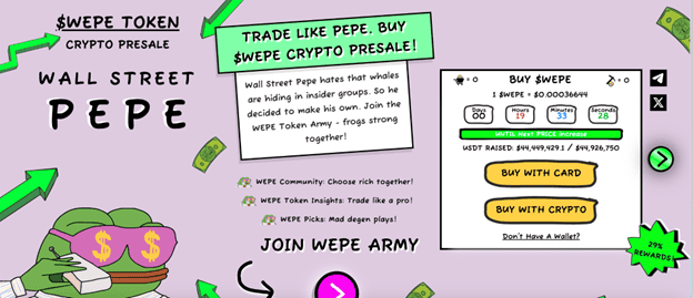 Wall Street Pepe Raises $44 Million in Record-Breaking Crypto Presale