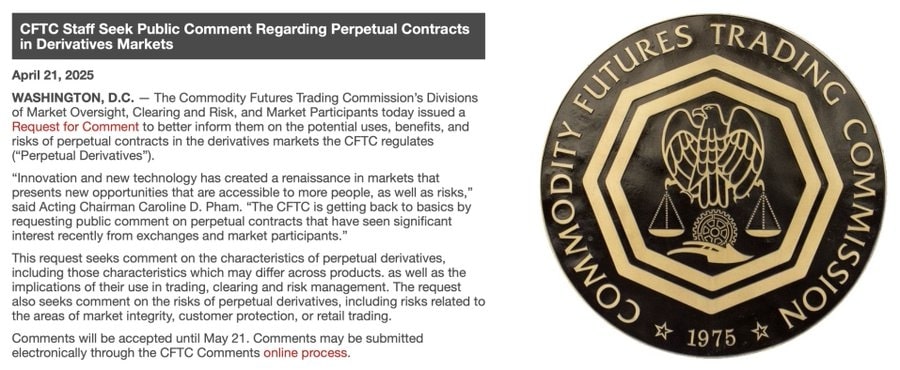 U.S. CFTC Seeks Public Comments on 24/7 Derivatives Trading and Perpetual Futures