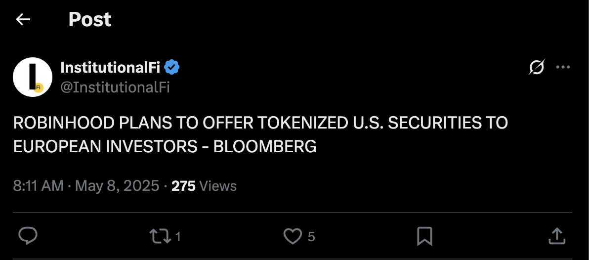Robinhood Pivoting To RWA: Plans To Offer Tokenized US Securities In Europe