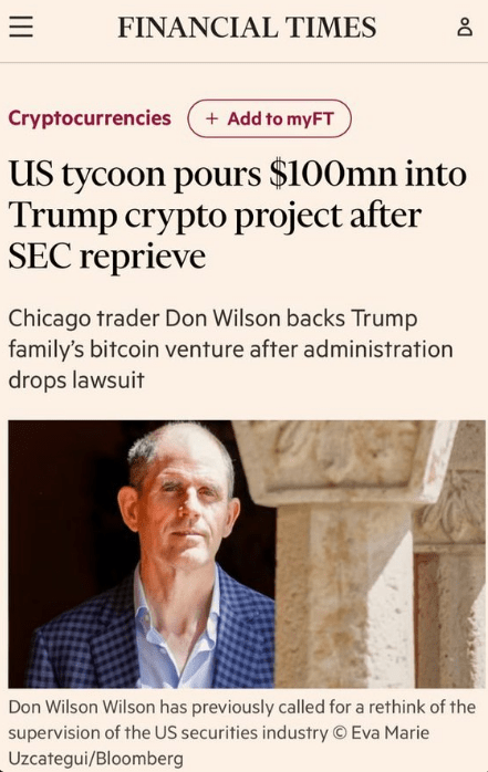 Billionaire Snaps Up $100 Million Of Trump Coin – Details