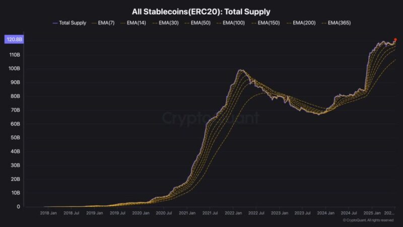 ERC-20 Stablecoin Supply Hits All-Time High At $121B – Liquidity On The Rise