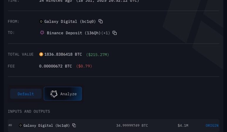 Satoshi-Era Bitcoin Now For Sale: Galaxy Digital Sends 1,500 BTC To Binance
