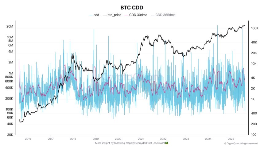 Bitcoin 30-Day CDD Down: Market Absorbs LTH Selling Without Breaking Support