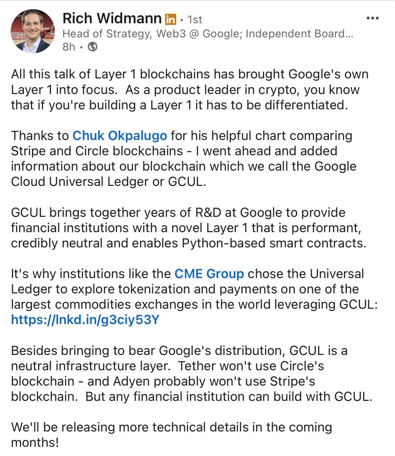 Google Cloud Reveals Details of Its L1 Blockchain GCUL