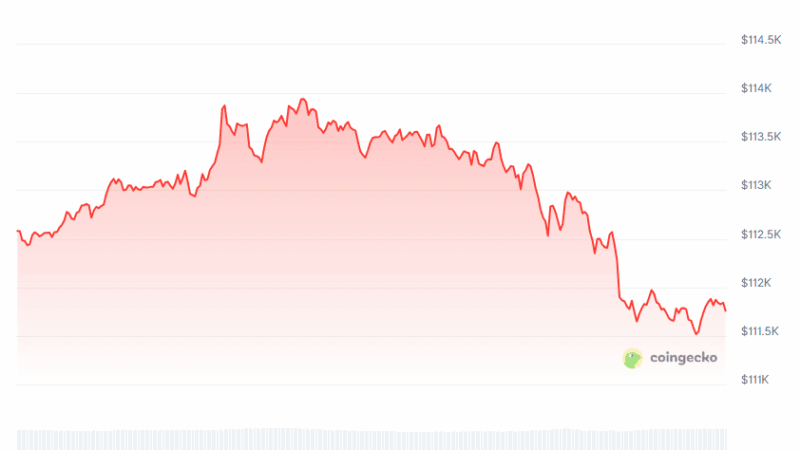 Bitcoin (BTC) Tumbles Below $112K, Ethereum (ETH) Down 13% Weekly: Market Watch