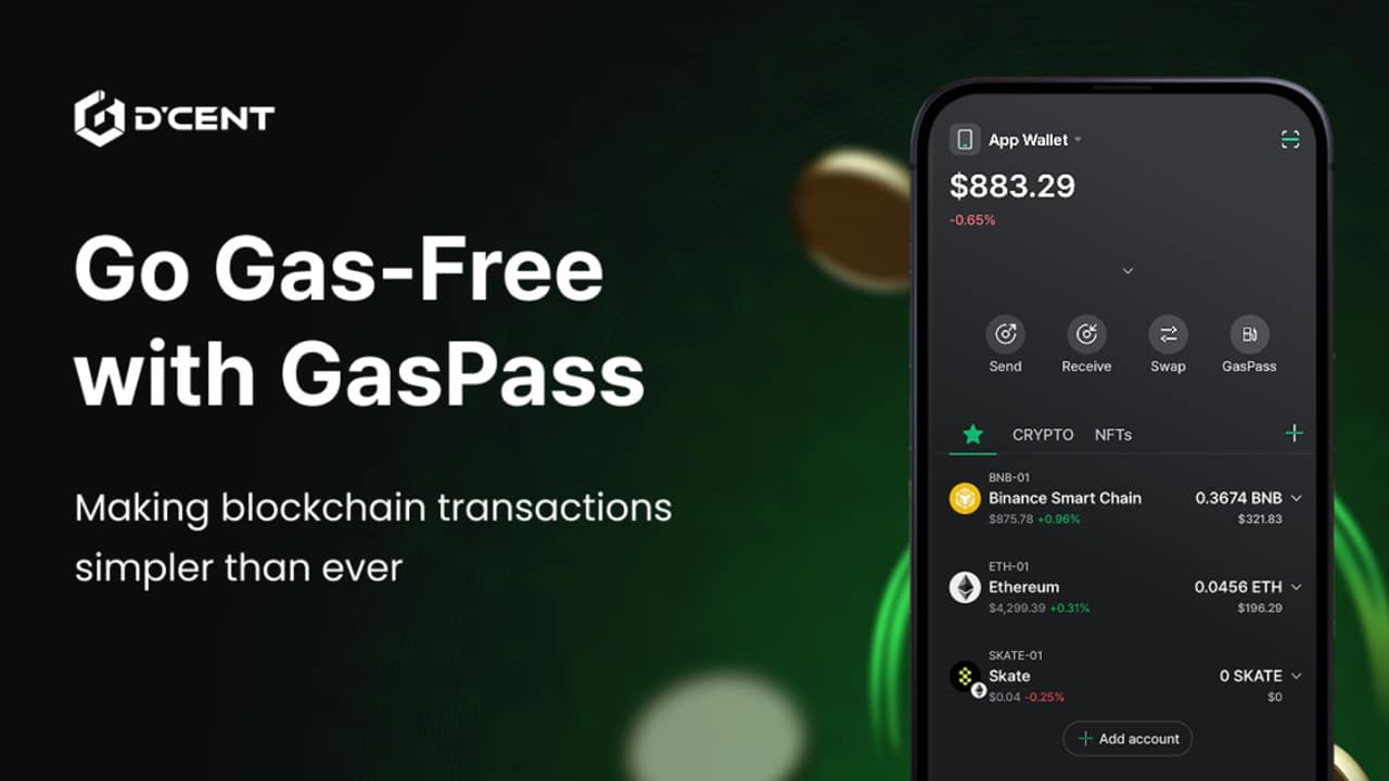 D’CENT Wallet Introduces GasPass, Enabling Gas-Free Crypto Transfers