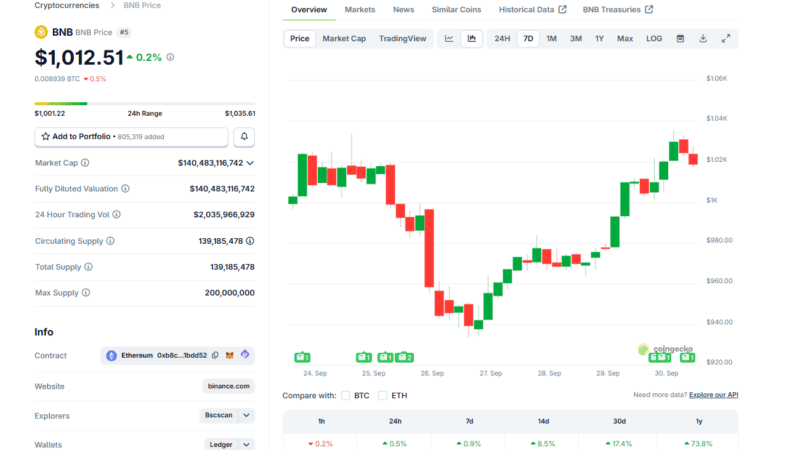Kazakhstan Starts State BNB Reserve: BNB Price Prediction for October – Can BNB Hit $1,250?