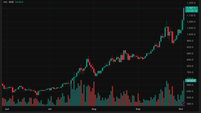 Binance Coin (BNB) Eyes Ethereum’s Lead After Surging Past $1,100 With 6% Rally