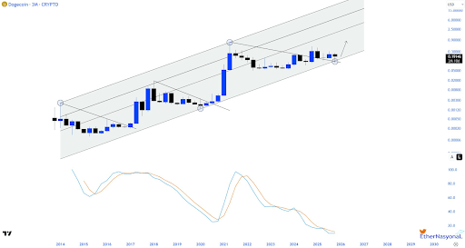 Why The Dogecoin Price Could Reverse To $0.5 As Momentum Reaches Historical Lows