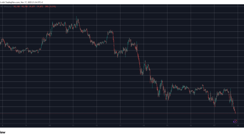 Bitcoin Crashes Below $92K, Ethereum Under $3K—Liquidations Surge to $800M