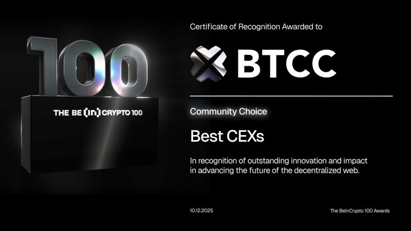 BTCC Exchange Wins Best Centralized Exchange (Community Choice) at BeInCrypto 100 Awards 2025