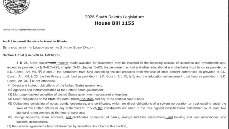 Bitcoin Breaks Into State Policy As South Dakota Weighs 10% Allocation