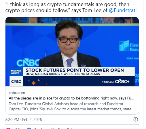 Crypto Could Bounce Soon As Fundamentals Firm Up, Tom Lee Says