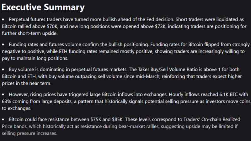 Bitcoin Stalls Near $75K As Traders Move Coins To Exchanges