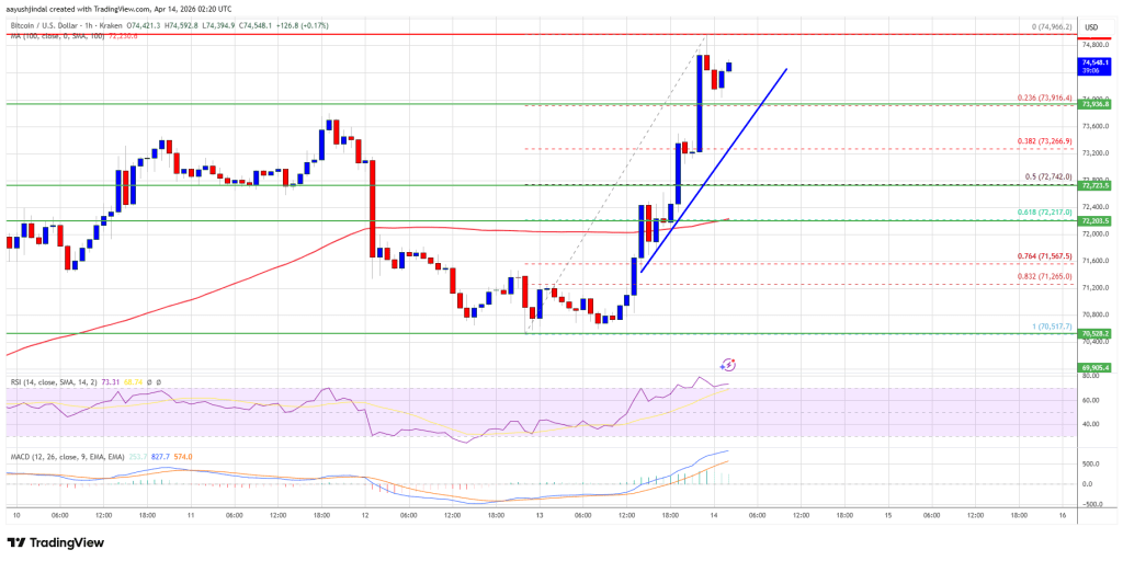Bitcoin Price Smashes $74K Barrier, Rally Gains Strong Traction