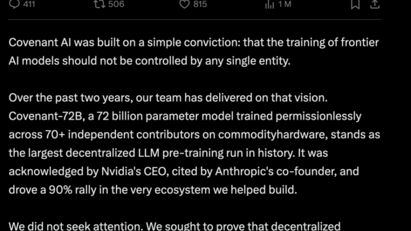 Bittensor (TAO) Crashes 20% Following Covenant AI’s Exit, ‘Decentralization Theater’ Claims