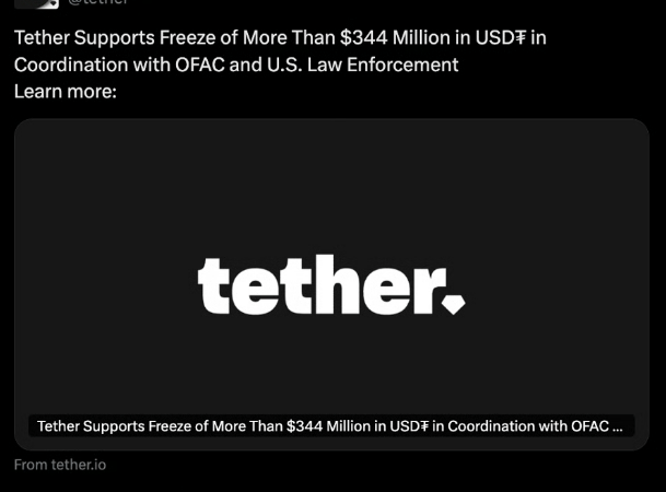 Tether Moves To Freeze $344 Million In Crypto Amid US Probe