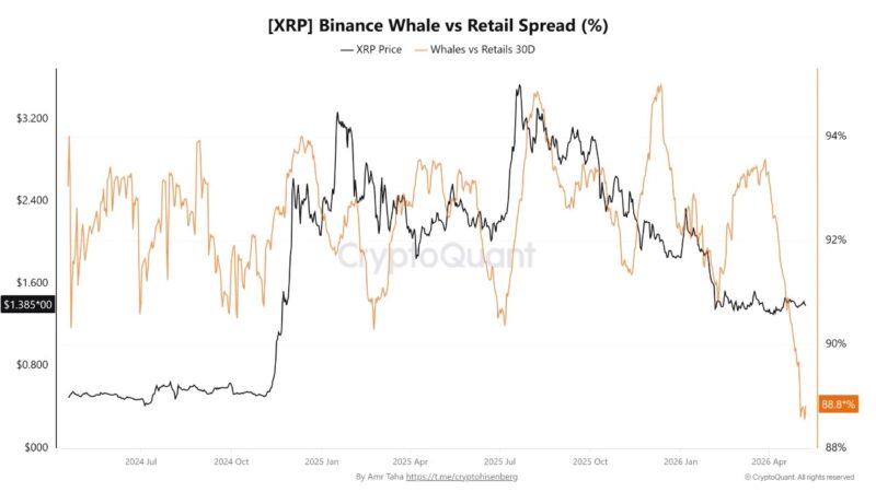 XRP Whale-Retail Spread On Binance Falls To 2024 Levels — What’s Happening?