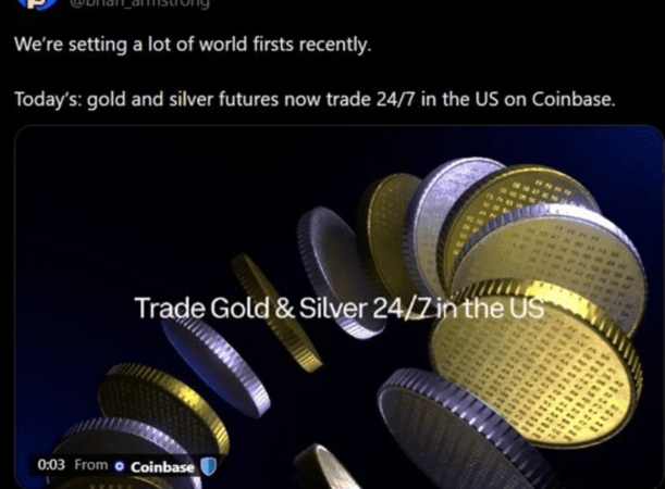 Coinbase Derivatives To Launch 24/7 Gold And Silver Futures For US Traders