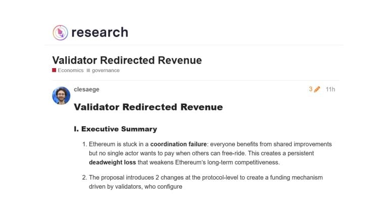 Ethereum Infrastructure Funding: Kleros Founder Proposes Protocol-Level Validator Redirect Rate